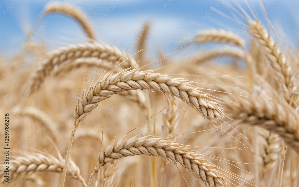 Golden Wheat Field Ripe Ears of Grain Close Up under a Sunny Sky Golden Wheat Field Ripe Ears of Grain Close Up under a Sunny Sky