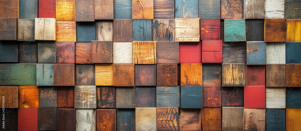 Colorful Wood Block Wall Design Colorful Wood Block Wall Design