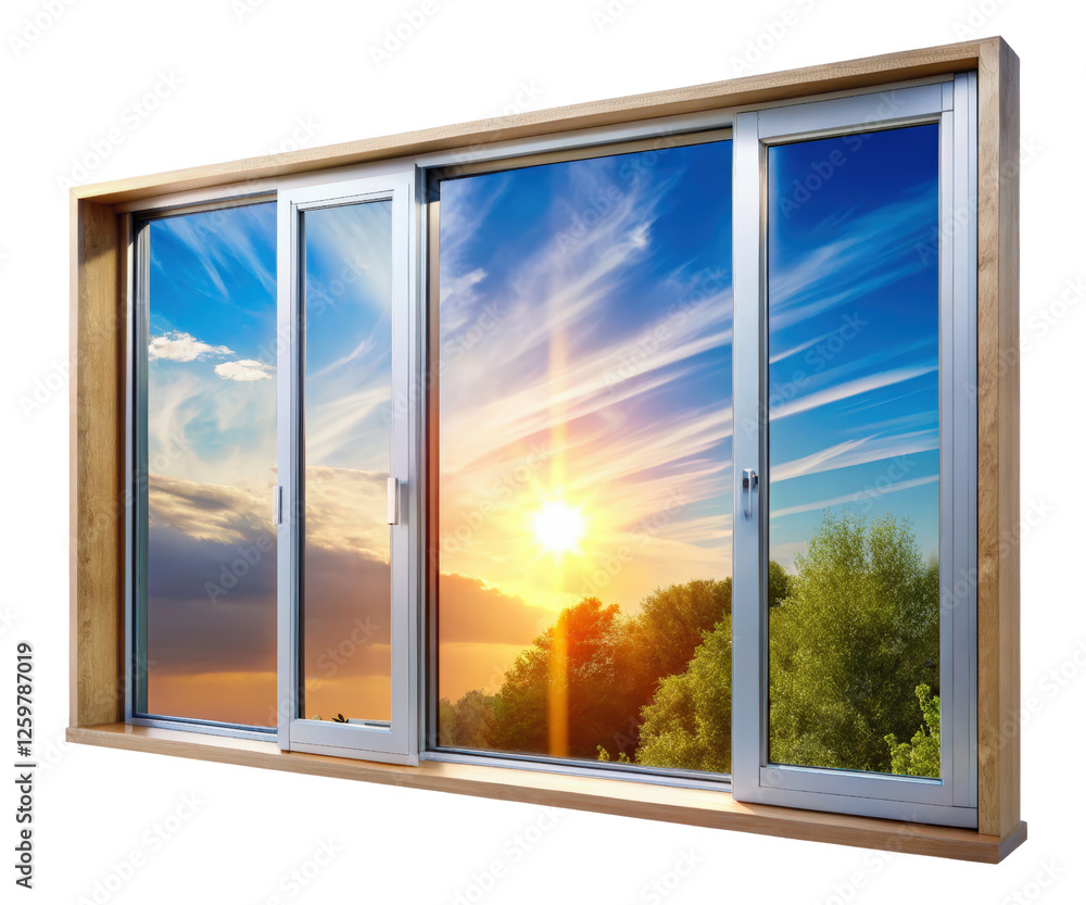 Obraz premium Window showcasing a beautiful sunset view on a transparent background