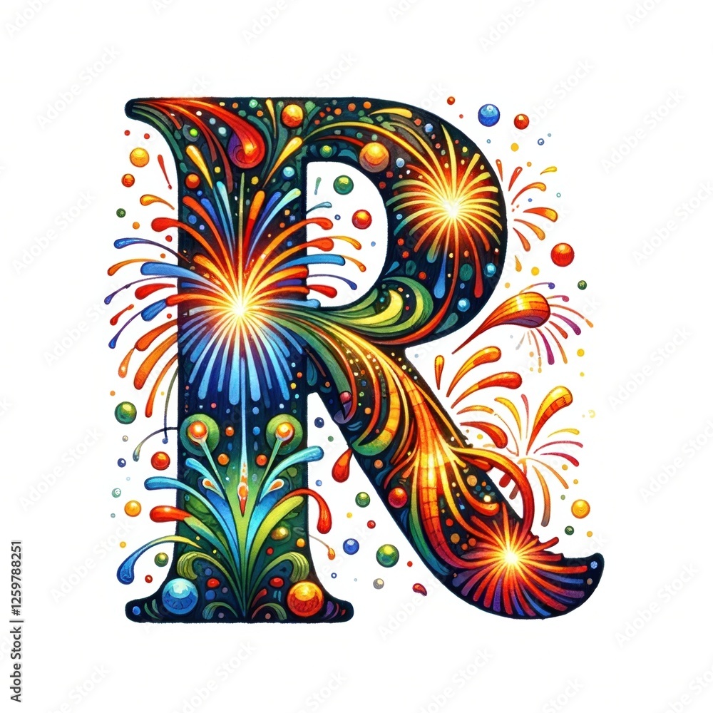 Obraz premium Firework Alphabet R: A vibrant and celebratory interpretation of the letter R, crafted from a dazzling display of fireworks.