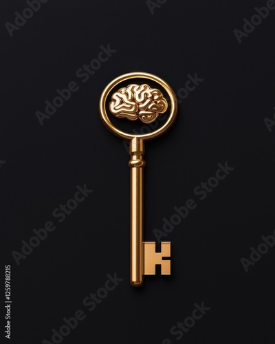 Wallpaper Mural Golden key symbolizing knowledge and insight with a brain design on a dark background. Torontodigital.ca