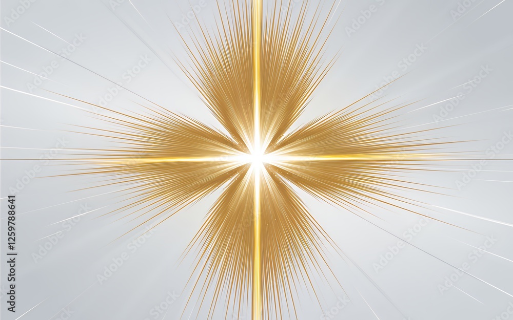Naklejka premium Abstract Golden Light Burst Radiating Energy Bright Star Glowing Lines Grey Background