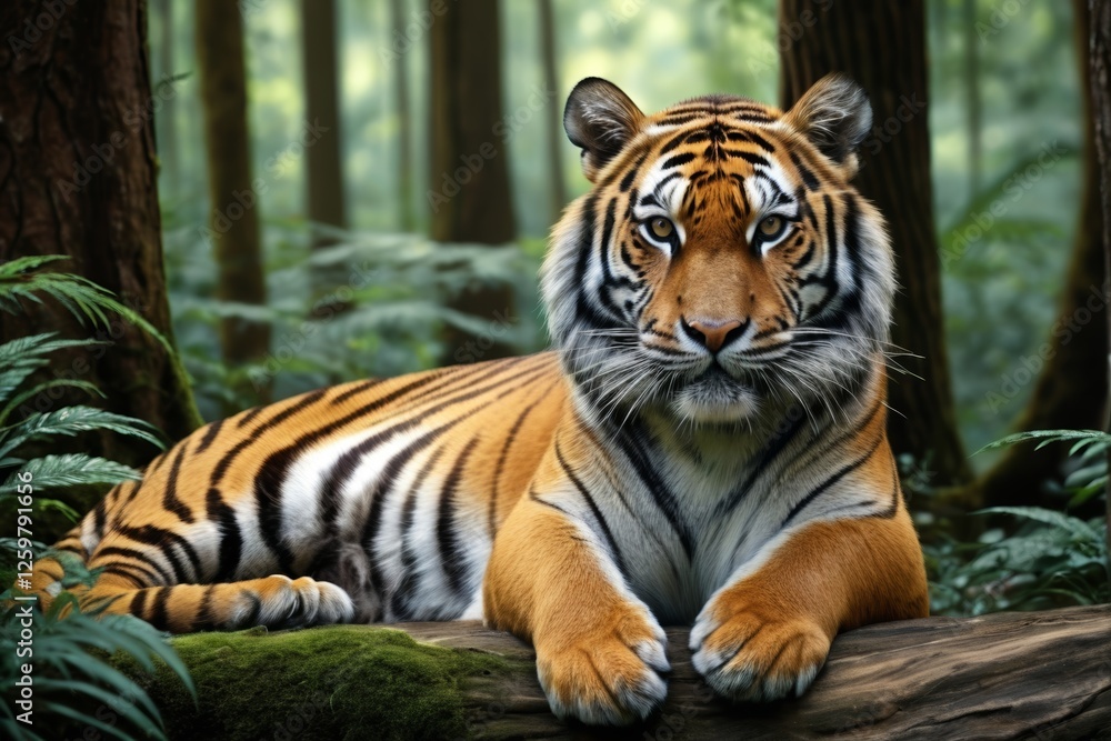 there is a tiger that is laying down in the woods there is a tiger that is laying down in the woods