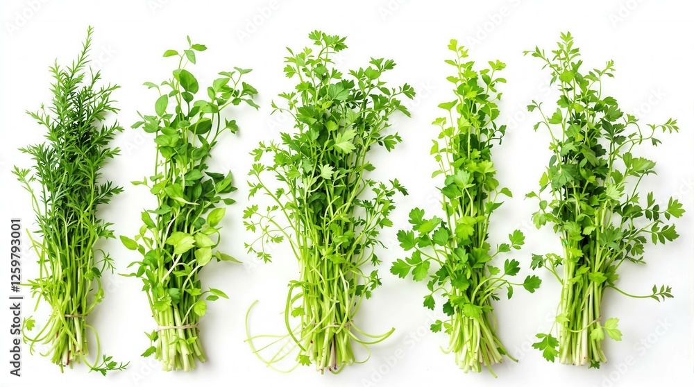 Fototapeta premium A bunch of green herbs are shown in a row