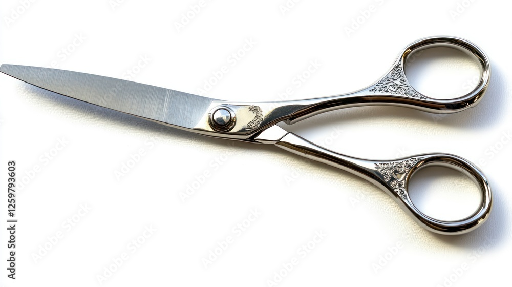 Obraz premium Polished shears on white, studio shot, hair cutting tool