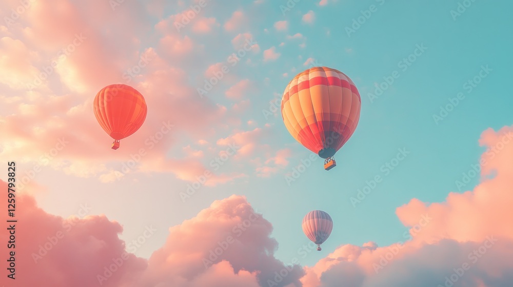Fototapeta Sunrise Hot Air Balloons Floating Pastel Sky
