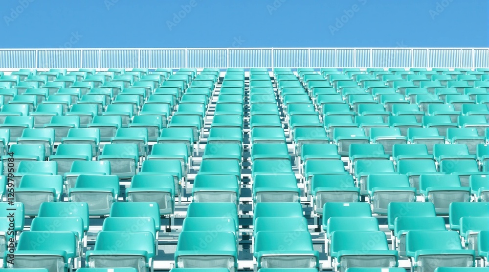 Naklejka premium A row of blue chairs are empty