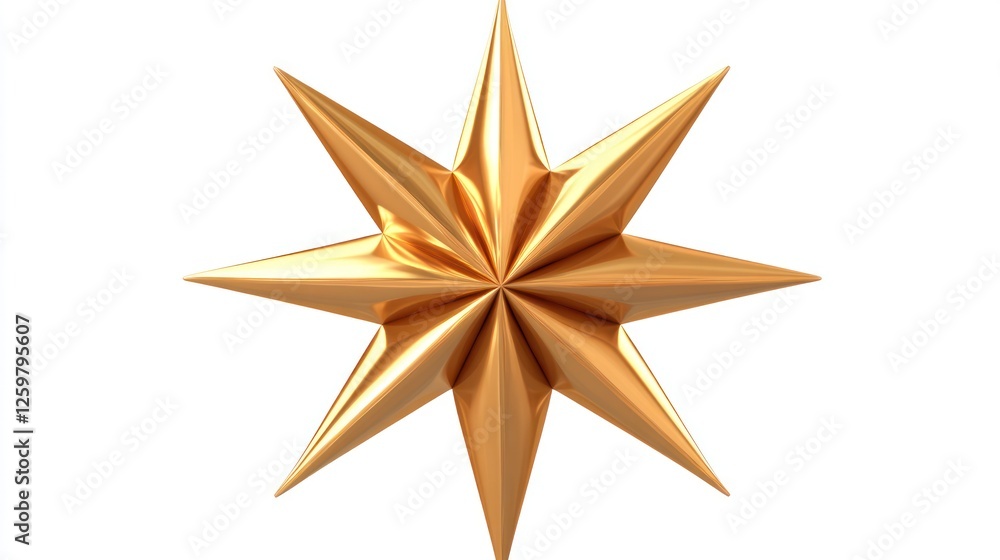 Golden eight-pointed star, 3D render, isolated, white background, festive design Golden eight-pointed star, 3D render, isolated, white background, festive design