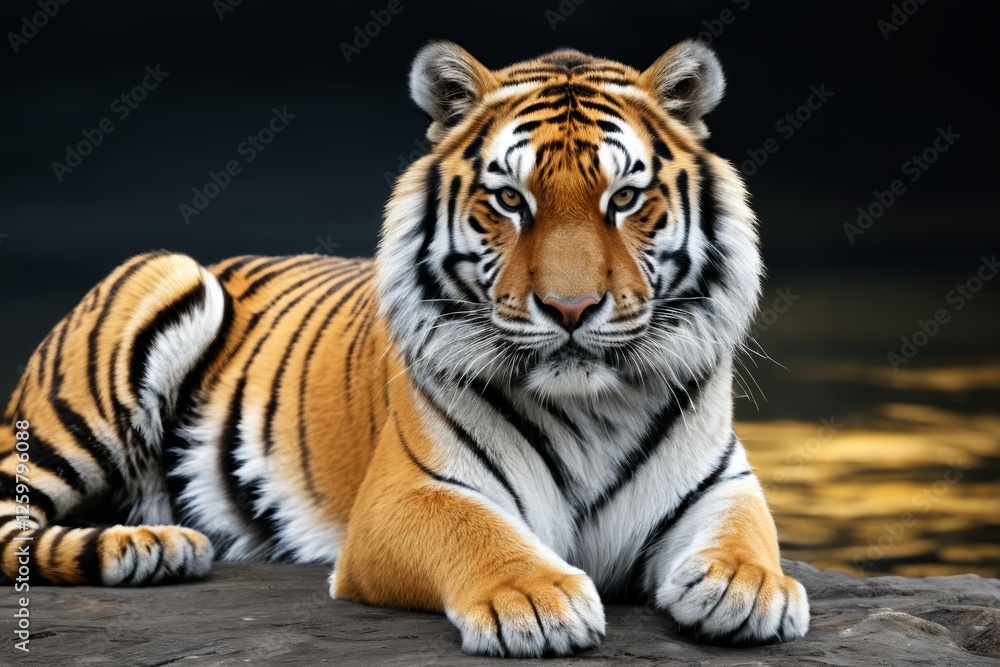 there is a tiger that is laying down on a rock there is a tiger that is laying down on a rock