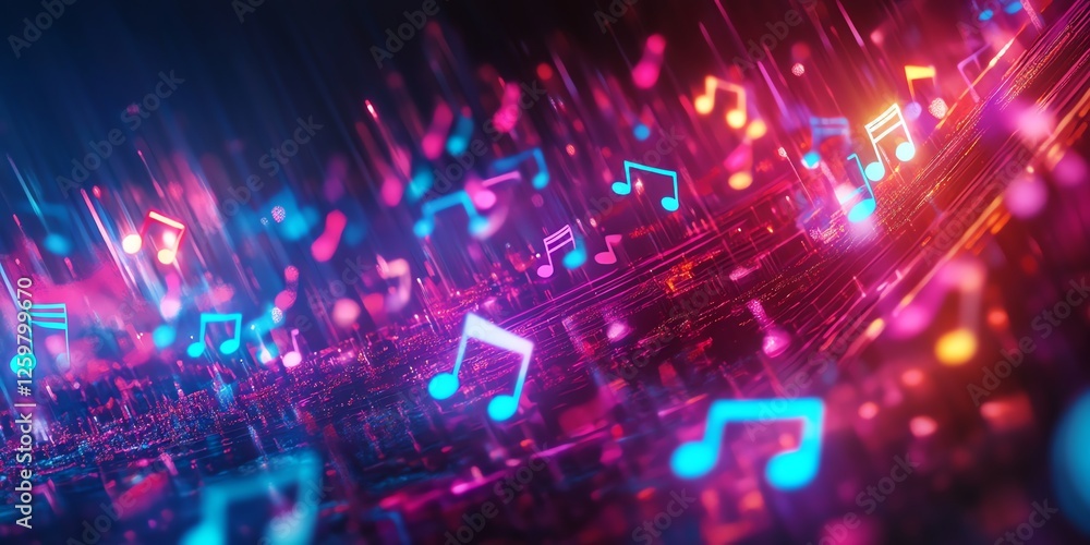 A vibrant, futuristic abstract background with glowing 3D music notes in neon colors. Perfect for creative projects, music themes, and modern designs. A vibrant, futuristic abstract background with glowing 3D music notes in neon colors. Perfect for creative projects, music themes, and modern designs.