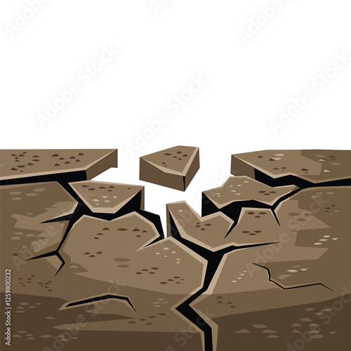 Ground cracks. Earthquake crack. hole damaged effect. Cracked land, concrete surface with splits isolated 3d vector 