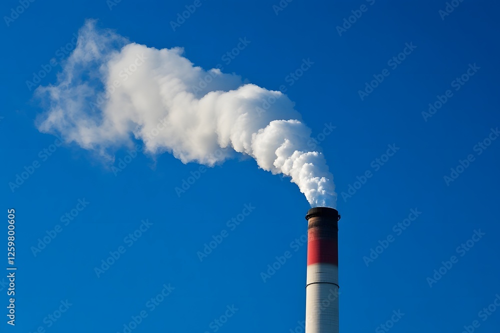 Factory chimney emitting smoke against clear blue sky Factory chimney emitting smoke against clear blue sky