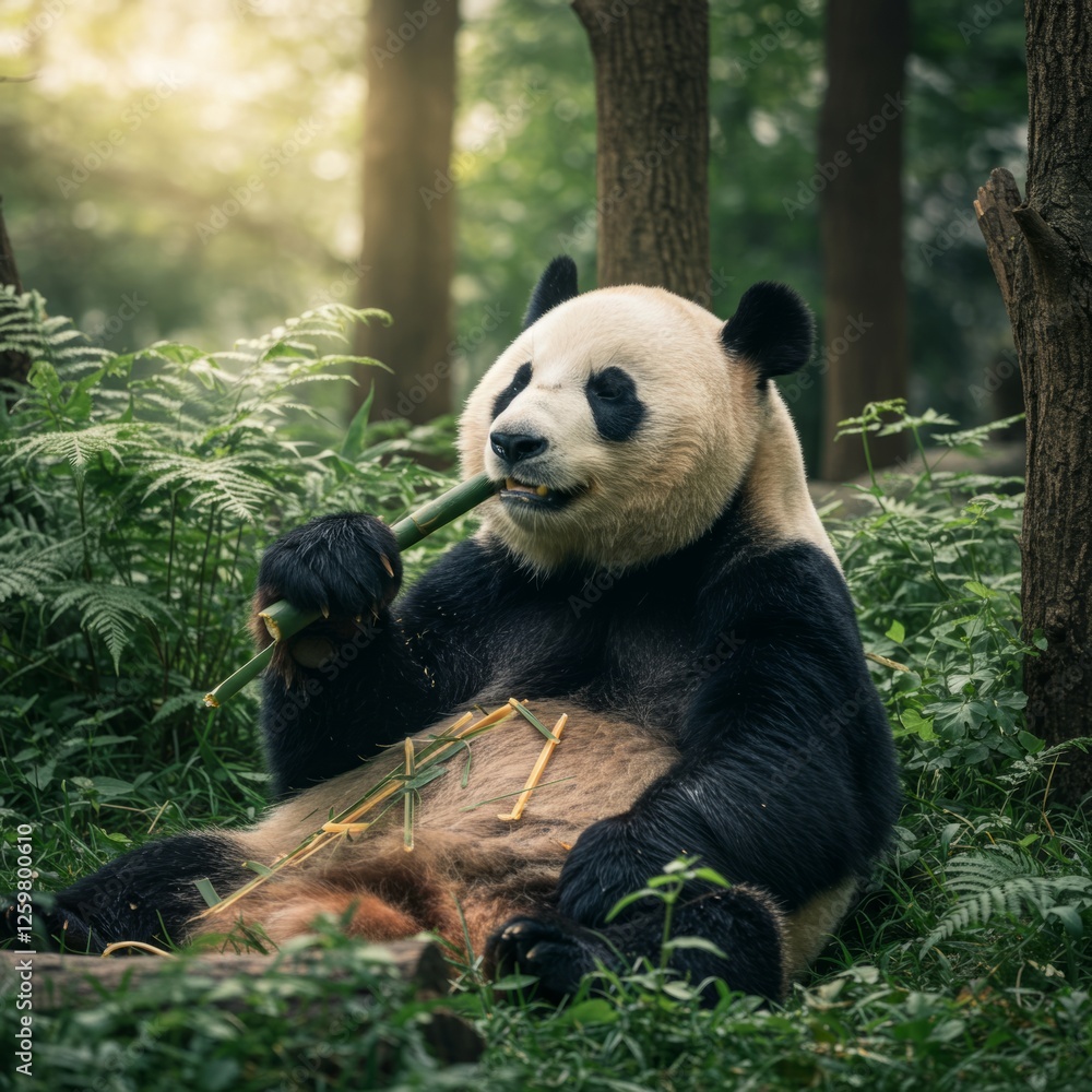 Obraz premium Panda Eating Bamboo 