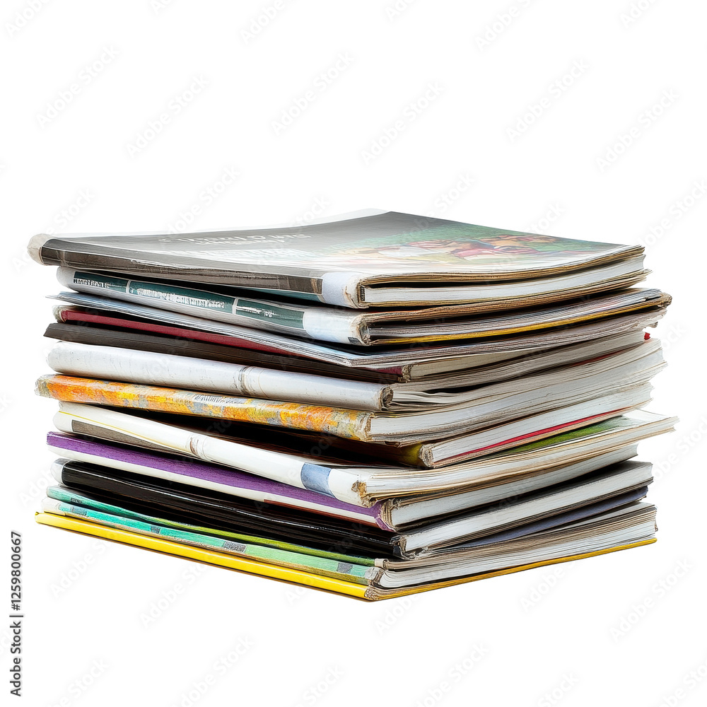 Magazines stacked neatly on a Transparent background ready for reading or organizing, Stack magazines on PNG background Magazines stacked neatly on a Transparent background ready for reading or organizing, Stack magazines on PNG background