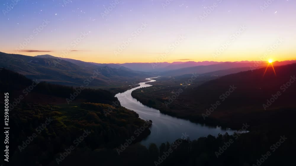 Aerial Sunset View of a Winding River Aerial Sunset View of a Winding River