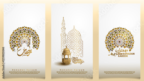 Ramadan kareem background with colorful arabic geometric gold ornament and calligraphy for greeting card and banner