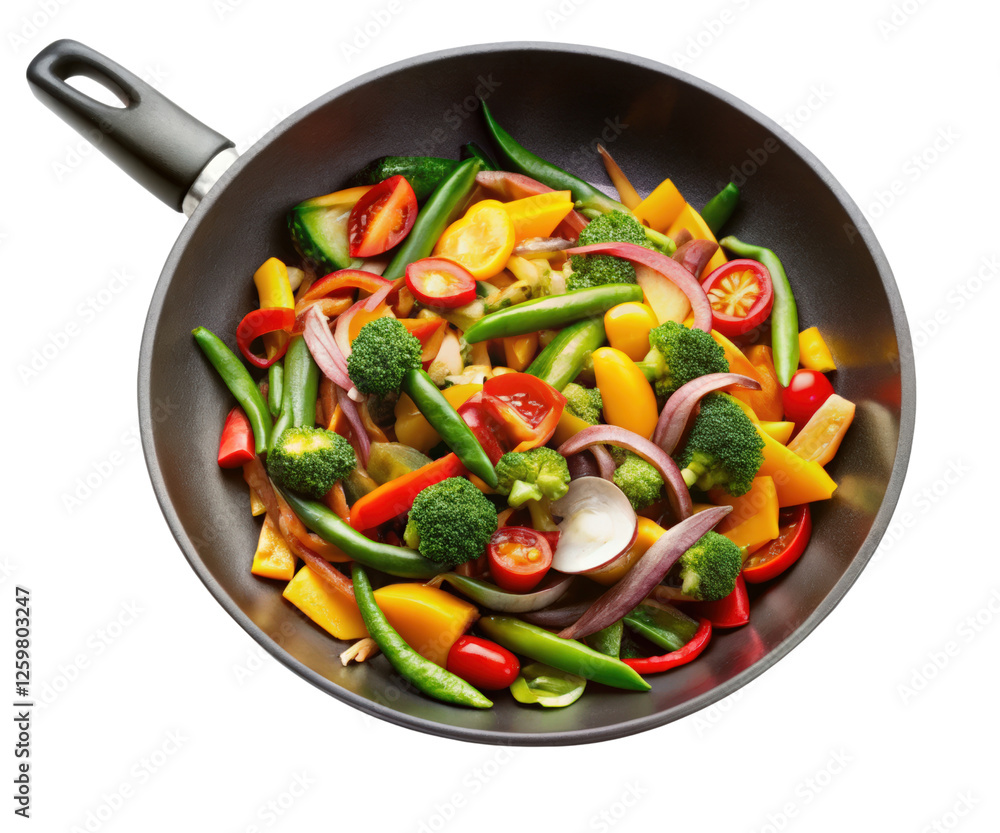 Stir-fried vegetables in a wok on a transparent background Stir-fried vegetables in a wok on a transparent background