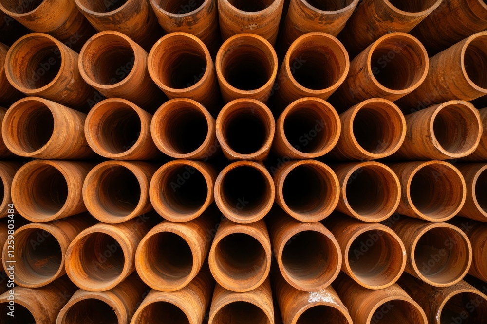 Stacked rusted pipes, ready for building construction in an industrial background Stacked rusted pipes, ready for building construction in an industrial background