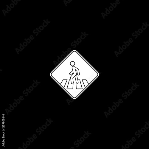 Crosswalk icon, pedestrian walk sign icon isolated on dark background