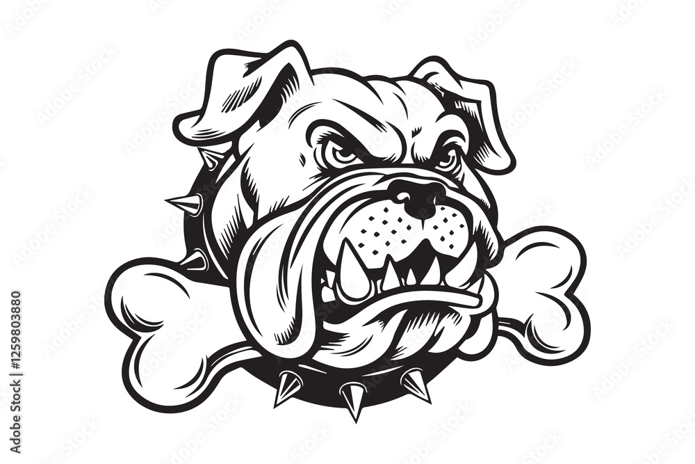 Fototapeta premium Angry Bulldog with Spiked Collar and Bones vector