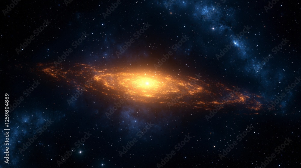 Obraz premium Astronomy planets theories concept. A stunning view of a galaxy with a bright core surrounded by swirling cosmic clouds, showcasing the beauty of the universe.