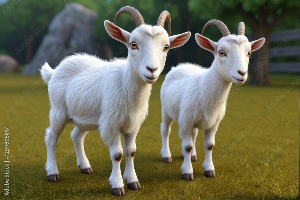 there are two goats standing in a field of grass there are two goats standing in a field of grass