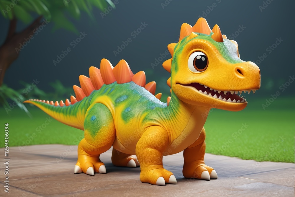 there is a toy dinosaur that is standing on a tile there is a toy dinosaur that is standing on a tile