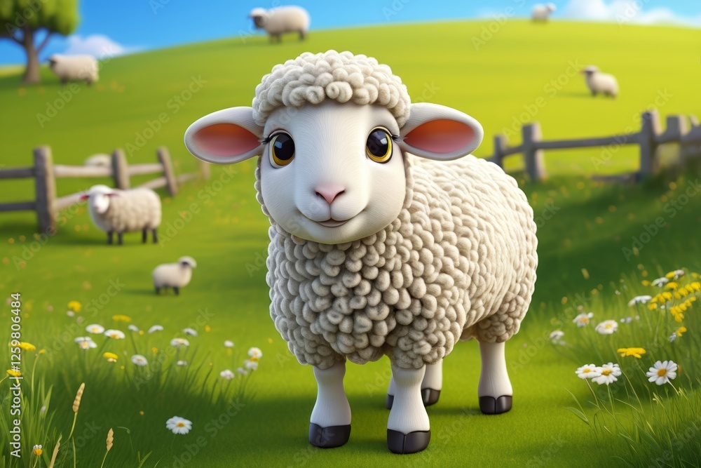 Fototapeta premium there is a sheep standing in a field with a fence