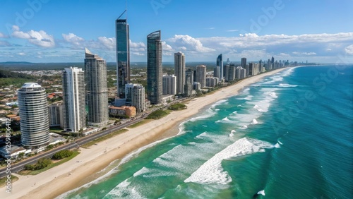 Aerial View of Broadbeach Skyline, Queensland Gold Coast - Stunning Fashion Photography, Modern Architecture, Coastal Lifestyle, Beachfront Luxury, Vibrant Cityscape