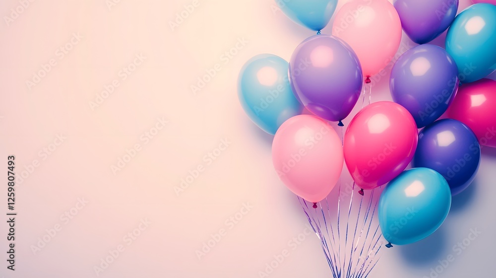 A bundle of colorful balloons isolated against a soft backdrop