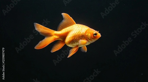 Vibrant Orange Goldfish Swimming in Dark Water photo