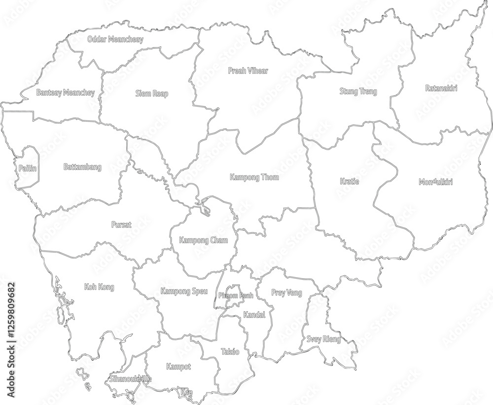 Fototapeta Outline and Detailed Map of Cambodia 