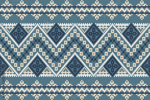 Cross stitch and ikat geometric seamless pattern ethnic oriental traditional background.carpet,wallpaper,clothing,wrapping,batik,fabric,vector illustration oriental geometric art pattern embroidery