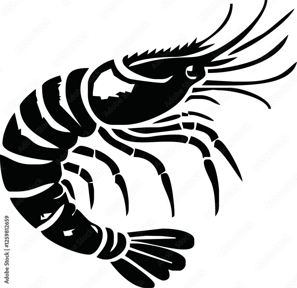 Shrimp Silhouette vector illustration black Shrimp Silhouette vector illustration black