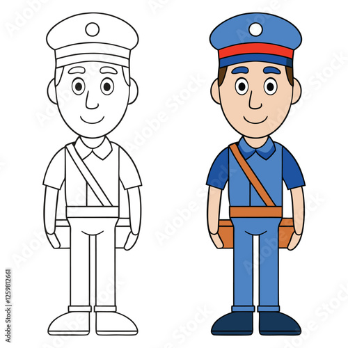 Vector illustration of postman isolated on white background.