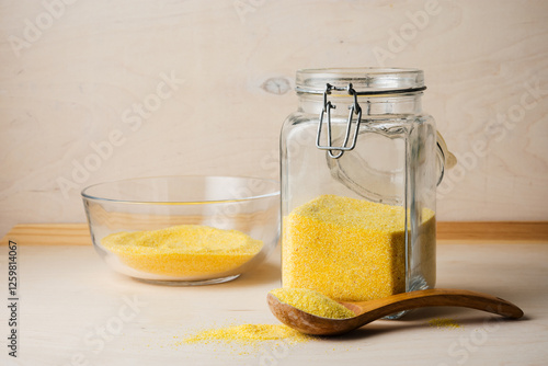 Corn grits in jar. photo