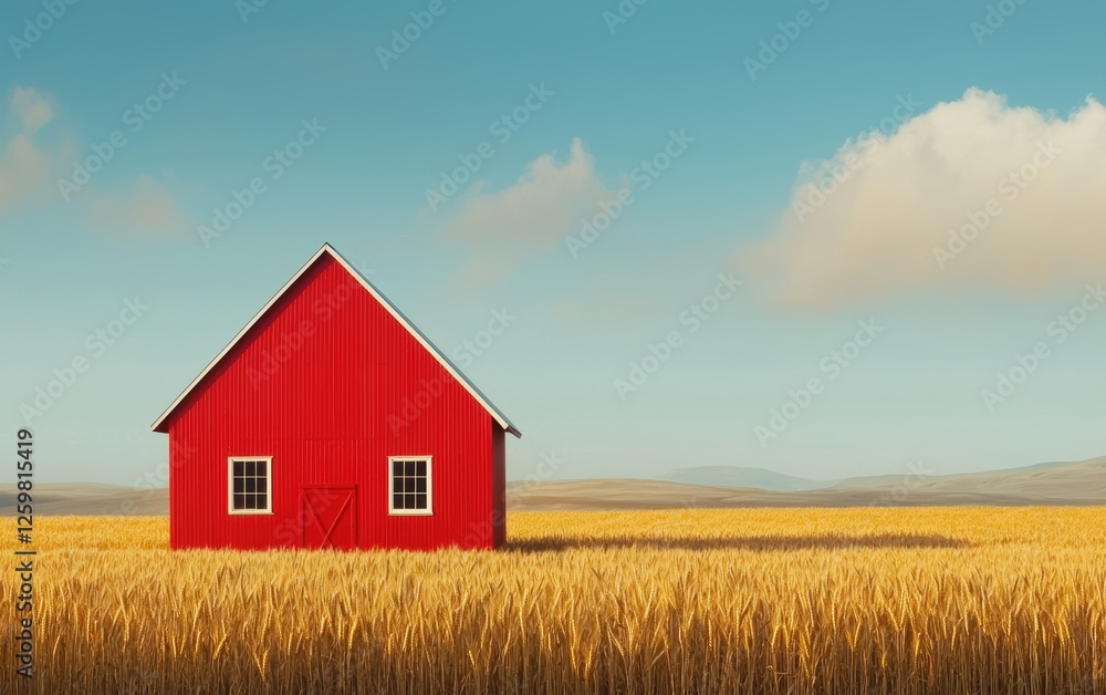 A vibrant red barn stands alone in a golden field under a clear blue sky, creating a picturesque rural landscape. A vibrant red barn stands alone in a golden field under a clear blue sky, creating a picturesque rural landscape.