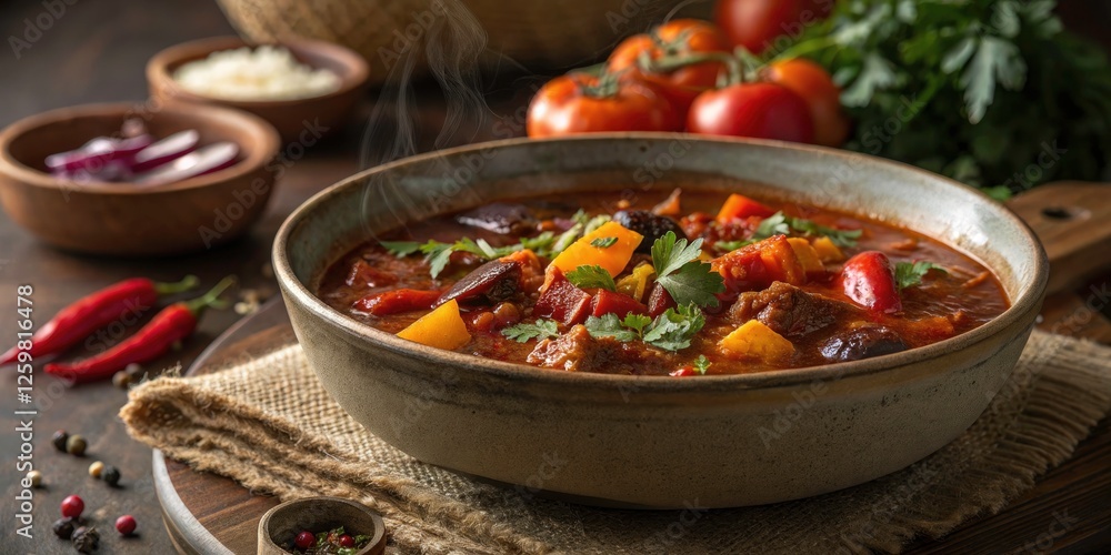 Exquisite Long Exposure of Hearty Vegetable and Spice Stew in a Rustic Bowl, Capturing the Essence of Comfort Food, Culinary Art, and Fresh Ingredients for Stock Photography Exquisite Long Exposure of Hearty Vegetable and Spice Stew in a Rustic Bowl, Capturing the Essence of Comfort Food, Culinary Art, and Fresh Ingredients for Stock Photography