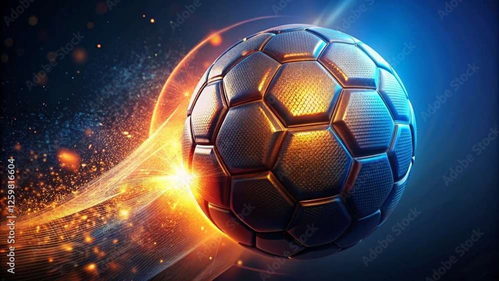 Fototapeta premium A Dynamic Soccer Ball in Motion with Energetic Trails of Light and Glowing Particles