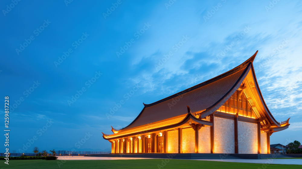traditional temple glows warmly at dusk, showcasing national pride traditional temple glows warmly at dusk, showcasing national pride