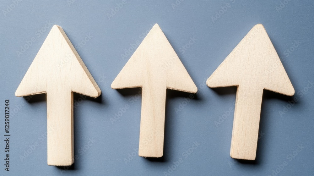 Three Wooden Arrows Pointing Upward on a Neutral Background Symbolizing Direction and Progress Three Wooden Arrows Pointing Upward on a Neutral Background Symbolizing Direction and Progress