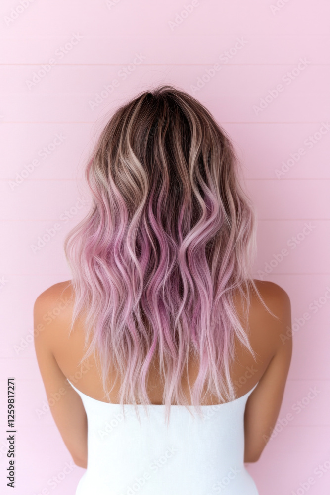 Fototapeta premium Stylish woman with long wavy pastel hair