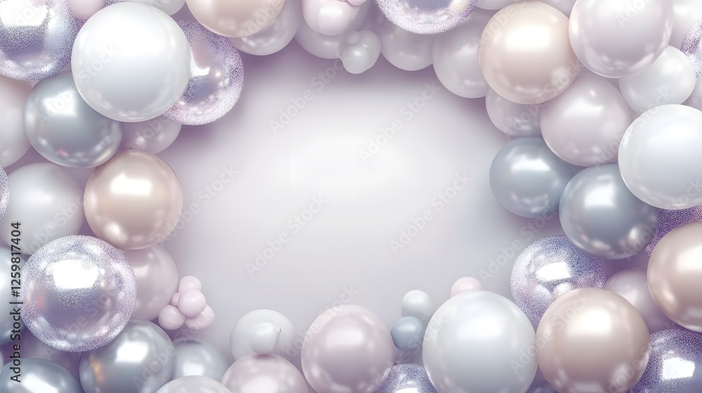 Pastel colored spheres creating a frame around a central space Pastel colored spheres creating a frame around a central space