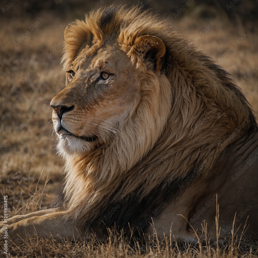 A lion lying down with its head resting on its paws. A lion lying down with its head resting on its paws.