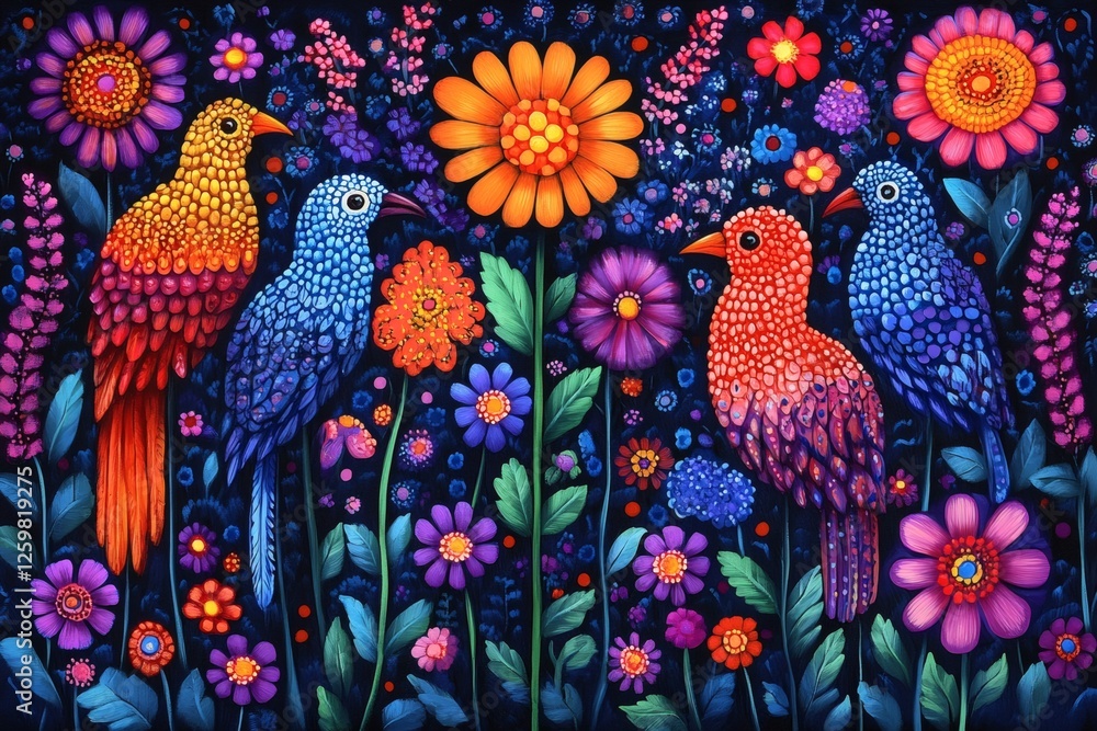 Fototapeta premium Whimsical Floral and Avian Fantasy