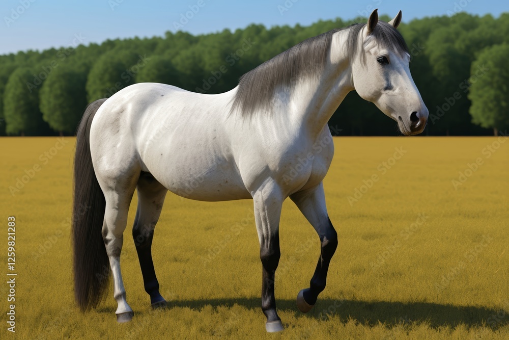 there is a white horse standing in a field of grass there is a white horse standing in a field of grass