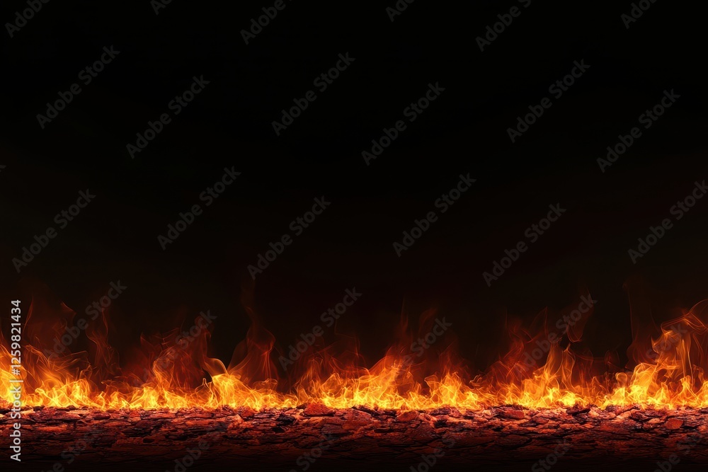 Naklejka premium Fiery flames border on dark background