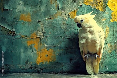 A Sulphur - crested Cockatoo Against a Weathered Wall  photo