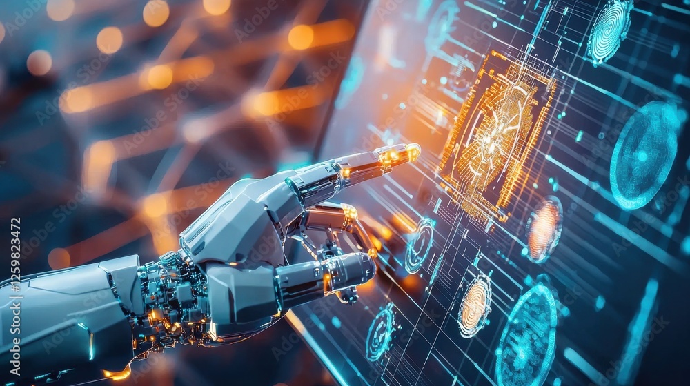 Futuristic Intelligence Automation and Security Concept with Digital Circuits and Sensors Futuristic Intelligence Automation and Security Concept with Digital Circuits and Sensors