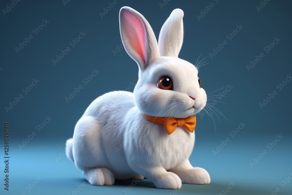 arafed white rabbit with orange bow tie sitting on blue surface arafed white rabbit with orange bow tie sitting on blue surface